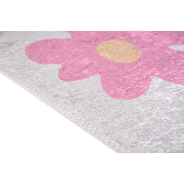 Детски килим подходящ за пране розово и цвят слонова кост 60x100 cm Cute Flowers Pink – Vitaus-image-2