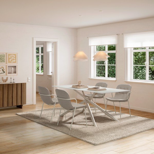 Бежов тапициран трапезен стол с подлакътници Angie – Marckeric-image-1