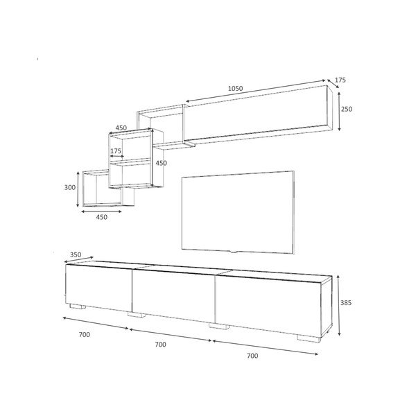 Бяла маса за телевизор 210x40 cm Fly - Gauge Concept-image-3