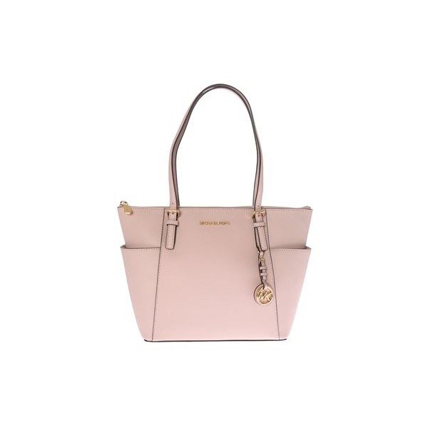 Светлорозова кожена чанта Jet Set - Michael Kors