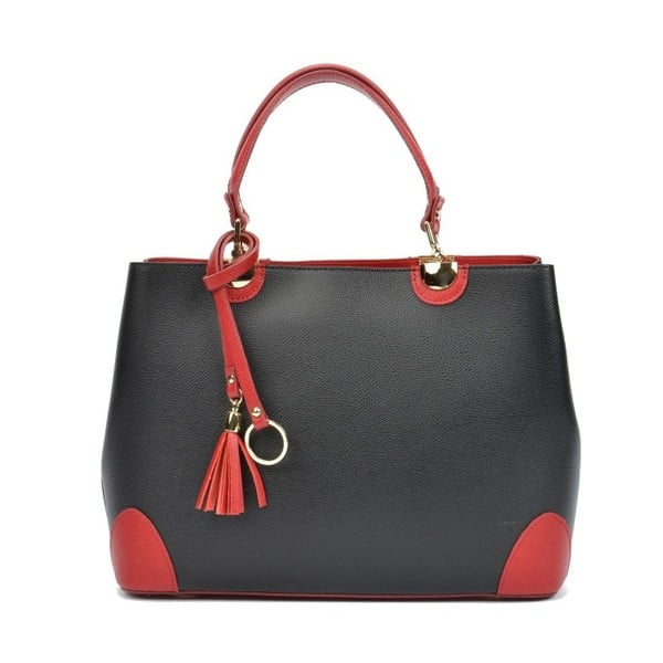 Черна кожена чанта с червени детайли Mismo - Isabella Rhea