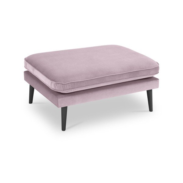 Светлорозово кадифено столче за крака с черни крака Lento - Kooko Home-image-2