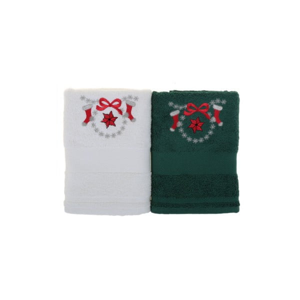 Sada 2 ručníků Copar White&Green, 50 x 100 cm