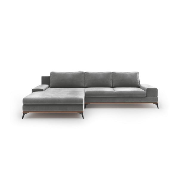 Сив ъглов разтегателен диван с кадифена тапицерия, ляв ъгъл Astre - Windsor & Co Sofas