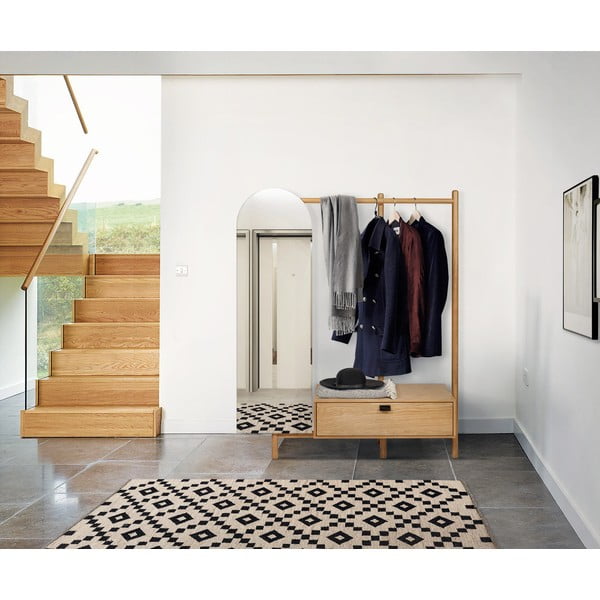 Стена в преддверието от дъбово дърво с огледало Tripod - Woodman-image-1