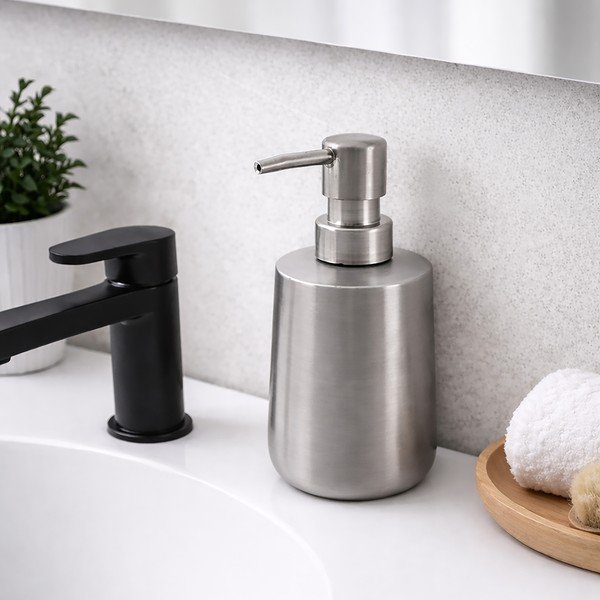 Диспенсер за сапун от неръждаема стомана в матово сребрист цвят 450 ml – Orion-image-1