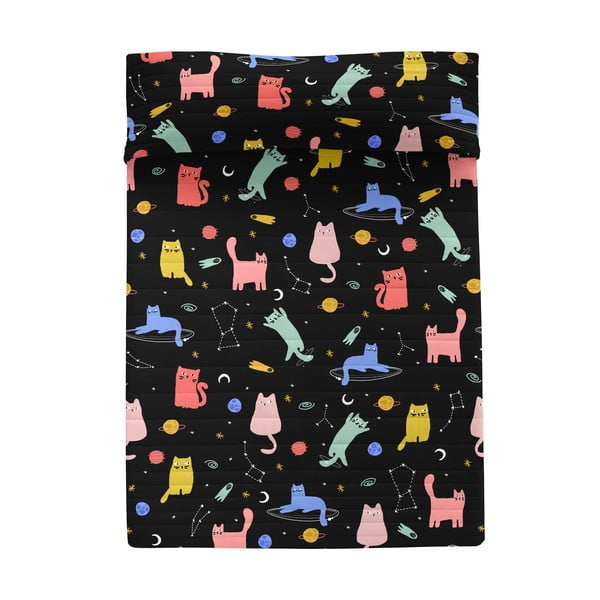 Черна ватирана покривка за легло 270x260 cm Cosmic cats - Aware-image-2