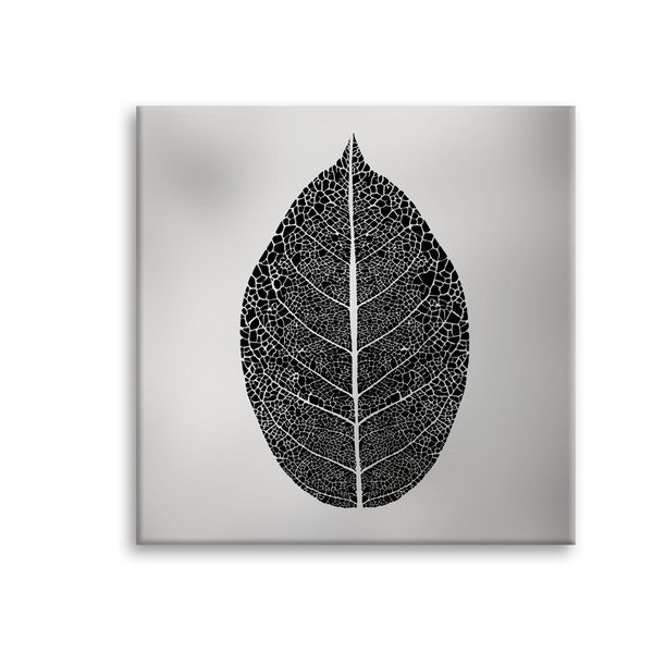 Картина на платно Uno Black Leaf, 65 x 65 cm Silver - Styler