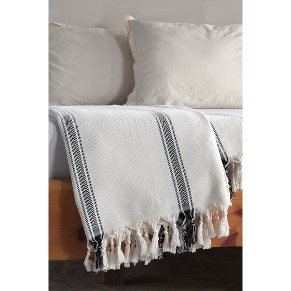 Бяло/сиво памучно покривало за двойно легло 200x230 cm Линии - Mijolnir