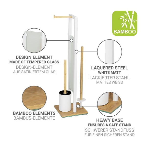 Стоманена поставка за тоалетна хартия стойка с четка в бял и естествен цвят Rivalta – Wenko-image-3