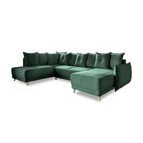 Ъглов разтегателен диван от зелен велур (ляв ъгъл/"U") Lazy Lukka - Miuform