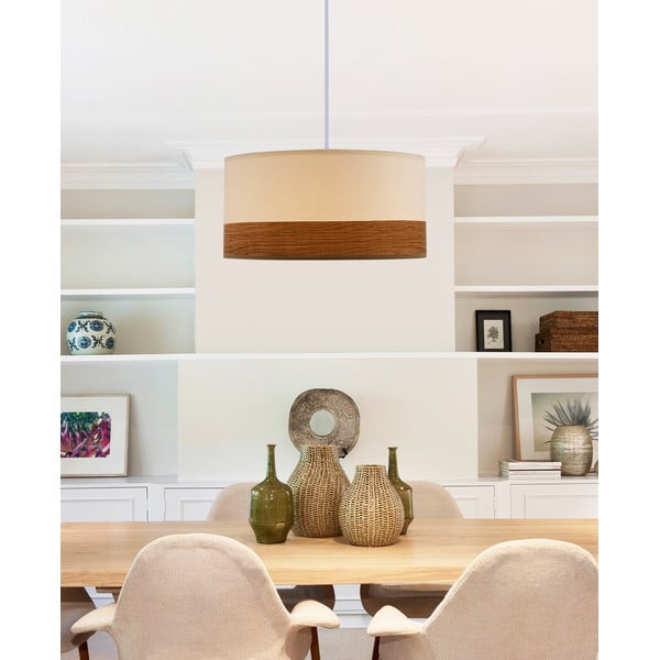 Бяла висяща лампа с фурнир и текстилен абажур ø 30 cm Bianco - Candellux Lighting-image-1