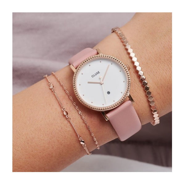 Дамски часовник с розова кожена каишка Le Couronnement - Cluse-image-4