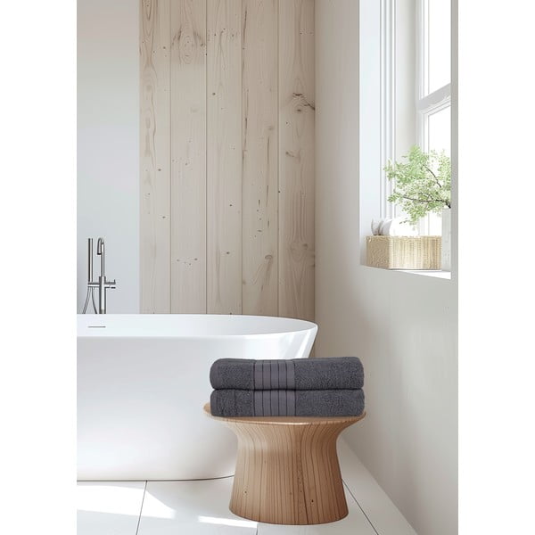 Антрацитни памучни хавлиени кърпи в комплект от 2 бр. от тери 70x140 cm – Good Morning-image-4