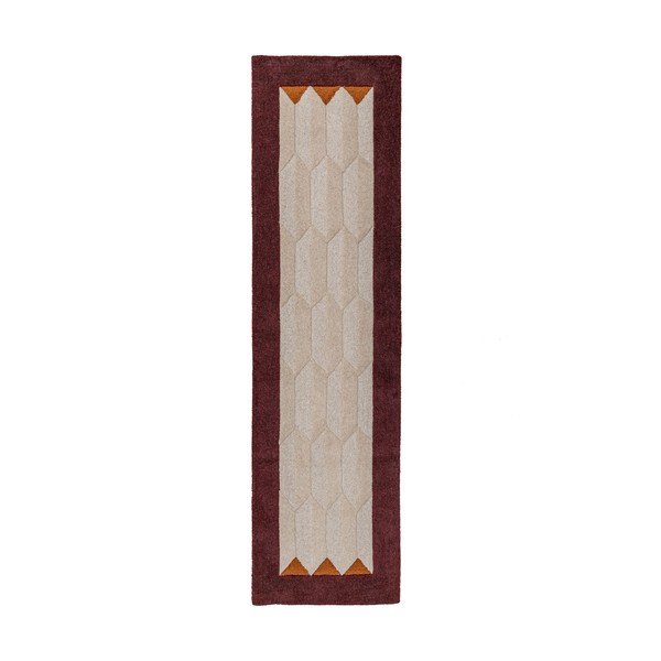Бордо/в естествен цвят ръчно изработена вълнена пътека 60x230 cm Apex Border Wool – Flair Rugs
