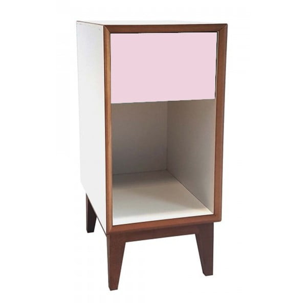 Малко нощно шкафче с бяла рамка и розово чекмедже PIX - Ragaba