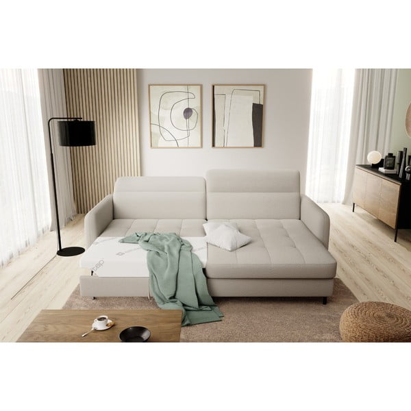 Бежов разтегателен ъглов диван с място за съхранение от букле (десен ъгъл) Gomsi – ELTAP-image-1