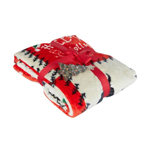 Червено одеяло с коледен мотив от микроплюш 100x170 cm – Mila Home-image-1
