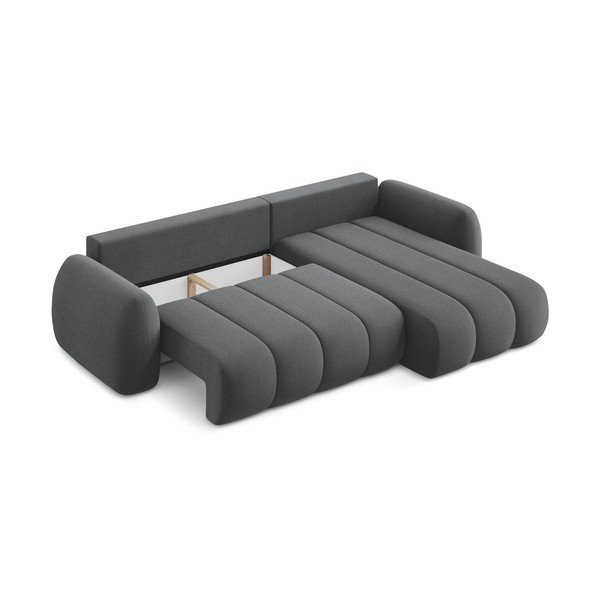 Тъмносив разтегателен ъглов диван с място за съхранение от букле (десен ъгъл) Pele – Makamii-image-4