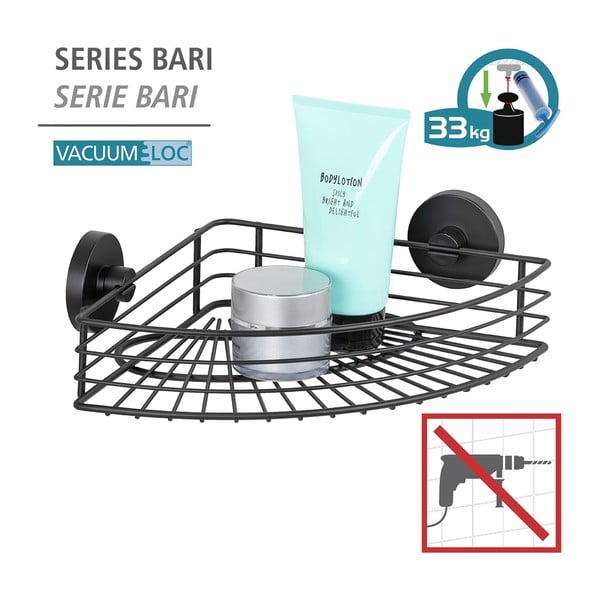 Черен ъглов рафт за баня Vacuum-Loc® Bari - Wenko-image-4