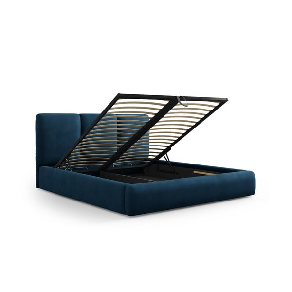 Тъмносиньо тапицирано двойно легло с място за съхранение с включена подматрачна рамка 140x200 cm Brody – Mazzini Beds-image-2