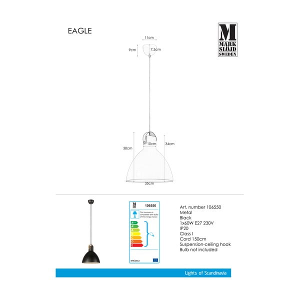 Черно висящо осветително тяло Eagle - Markslöjd-image-1