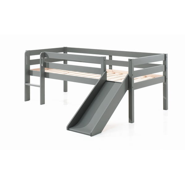 Сиво повдигнато легло за деца с пързалка , 90 x 200 cm Pino - Vipack-image-2