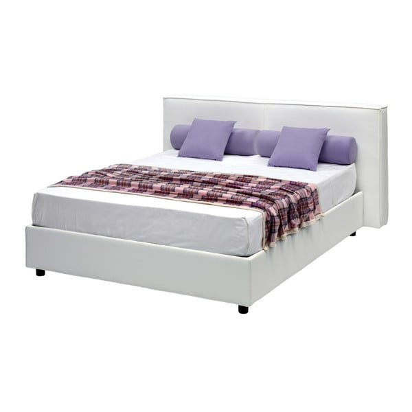 Bílá dvoulůžková postel s úložným prostorem a potahem z koženky 13Casa Melita, 160 x 190 cm