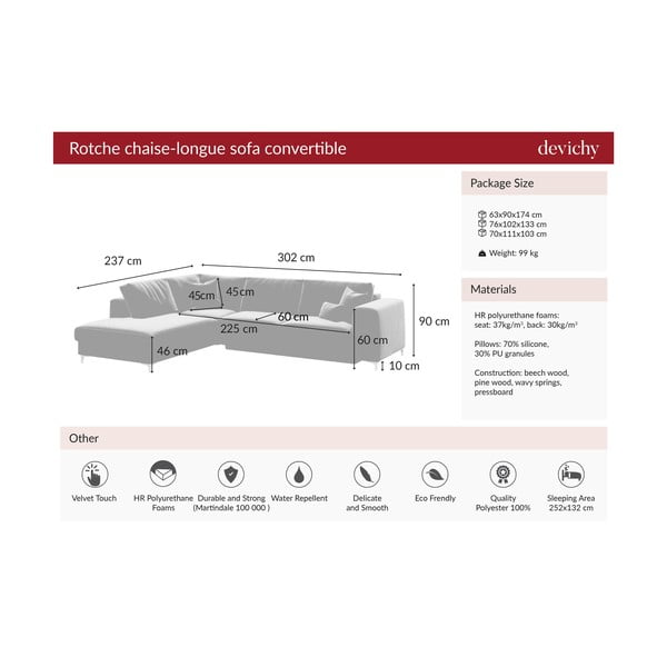 Тъмнорозов кадифен диван Devichy ъглов диван, ляв ъгъл Rothe - devichy-image-3