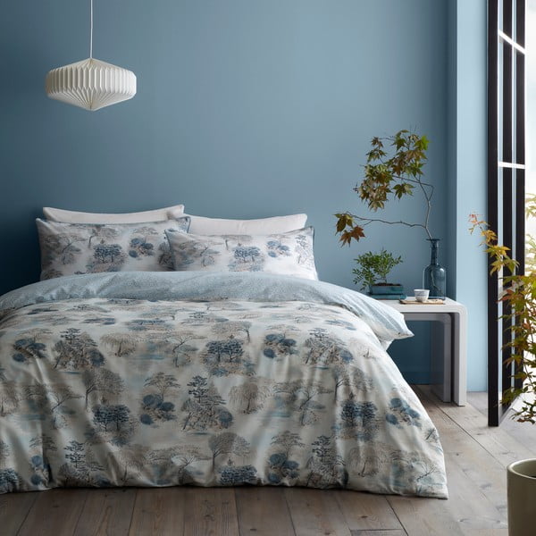 Синьо-сиво памучно спално бельо за двойно легло 200x200 cm Japanese Garden - RHS