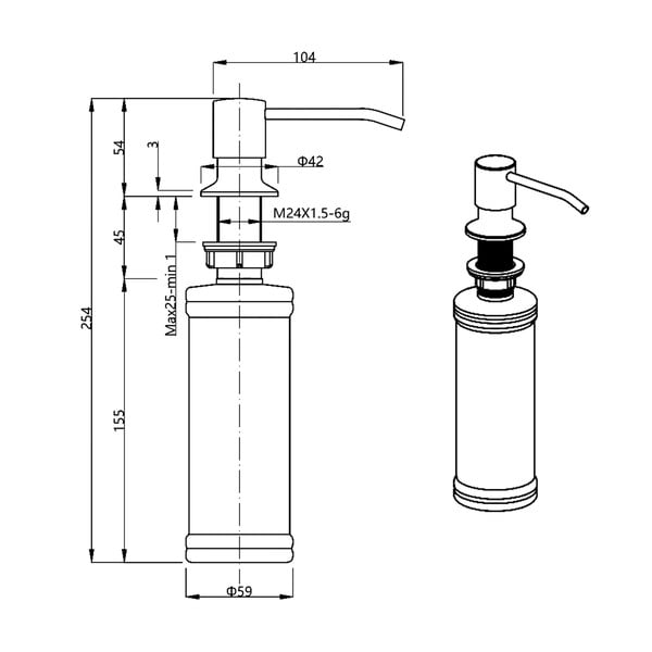 Матово сребрист пластмасов дозатор за сапун за вграждане 350 ml – Sapho-image-1