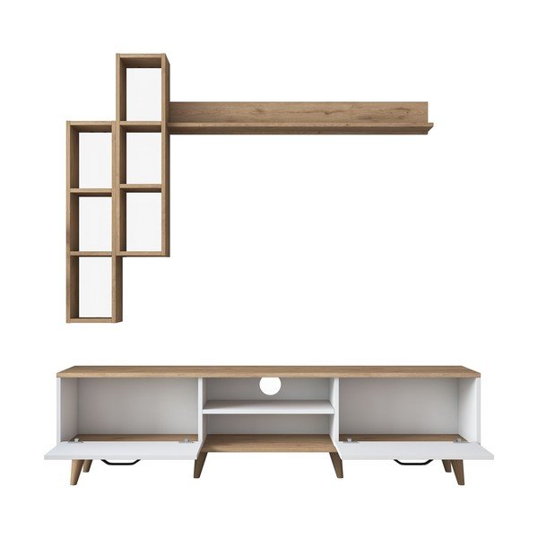 Бял/естествен телевизионен шкаф от орех 180x48 cm Veronica - Kalune Design-image-2