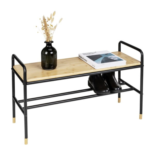 Черен/естествен метален шкаф за обувки с пейка Loft - Wenko-image-2