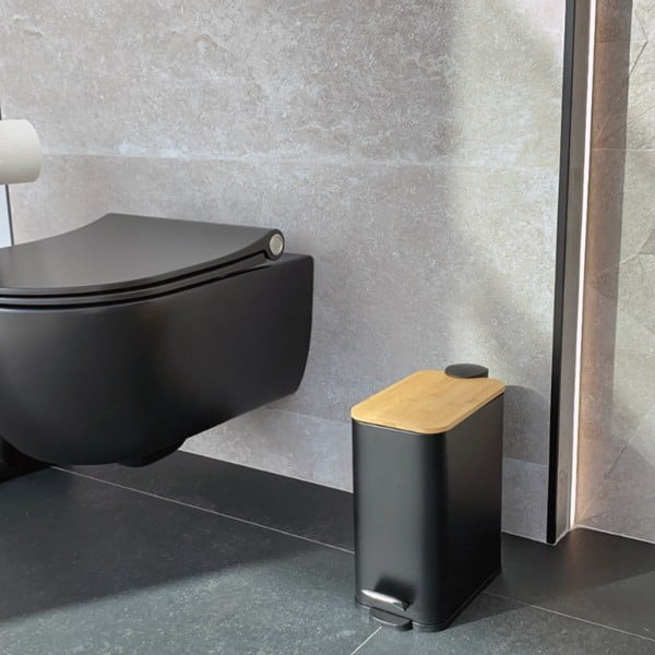 Матово черно стоманено кошче за боклук с педал 5 l   Erik – Spirella-image-1