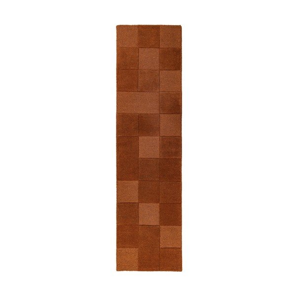 Теракотена ръчно изработена вълнена пътека 60x230 cm Checkerboard – Flair Rugs