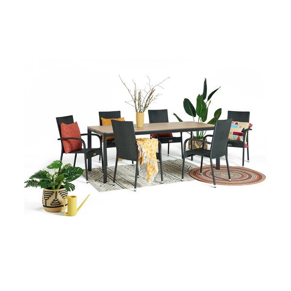 Градински комплект за хранене за 6 души с черен стол Paris и маса Thor, 210 x 90 cm Thor & Paris - Bonami Selection-image-2