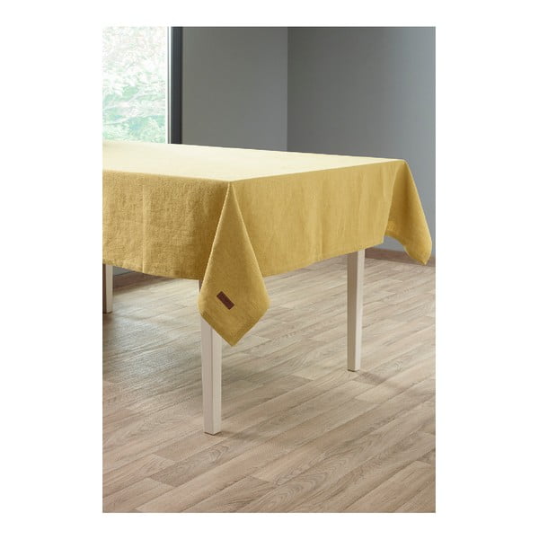 Жълта охра покривка с лен , 135 x 240 cm - Tiseco Home Studio