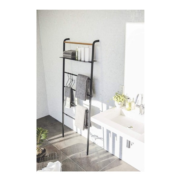 Черна закачалка за дрехи с рафт Стълба Tower - YAMAZAKI-image-1