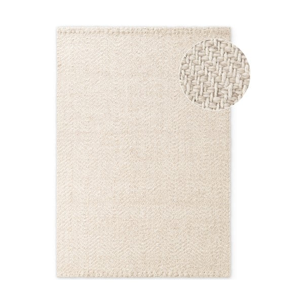 Ръчно изработен килим със смес от вълна в цвят слонова кост 80x150 cm Majoli – Elle Decoration