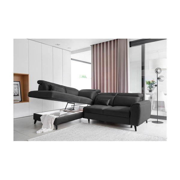 Тъмносив кадифен разтегателен ъглов диван с място за съхранение (ляв ъгъл L форма) Noble – ELTAP-image-3