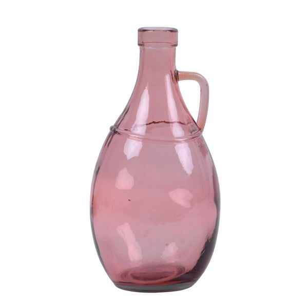 Růžová skleněná váza s uchem z recyklovaného skla Ego Dekor, výška 26 cm