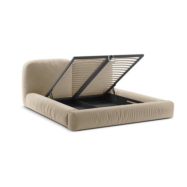 Бежово тапицирано двойно легло с място за съхранение и включена подматрачна рамка 160x200 cm Martina – Micadoni -image-2