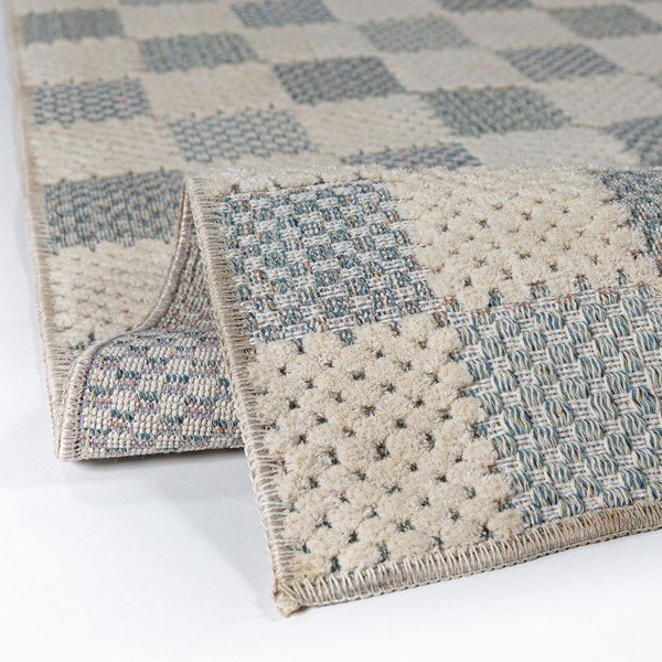 Синя пътека със смес от памук подходяща за пране 80x230 cm Muted Checkerboard – Flair Rugs-image-2