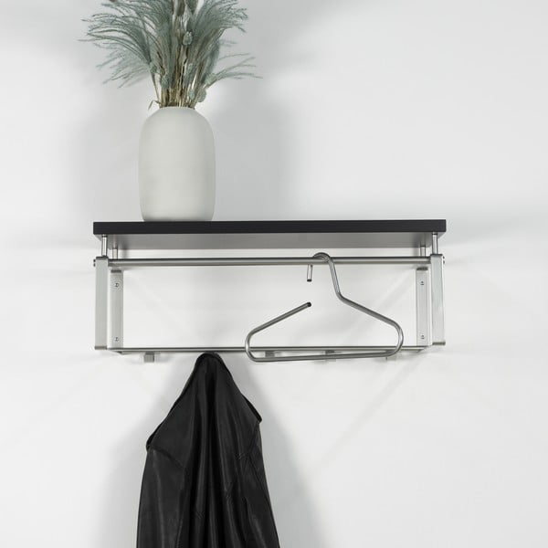 Черна/в сребрист цвят метална стенна закачалка с рафт 70 cm Rex – Spinder Design-image-1