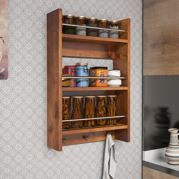 Стенна дървена кухненска етажерка Selo Walnut - Puqa Design-image-1