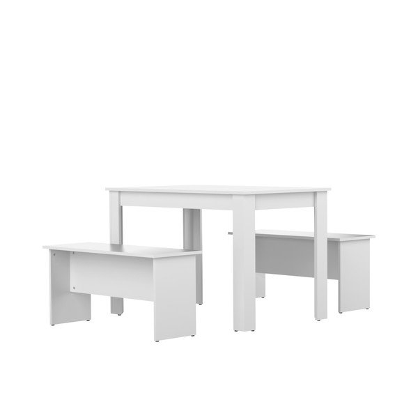 Bílý jídelní stůl se 2 lavicemi TemaHome Nice