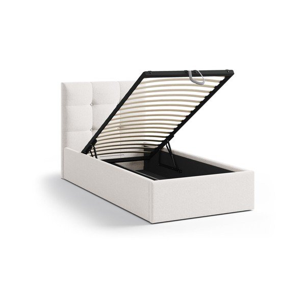 Кремаво единично легло 90x200 cm тапицирано с място за съхранение с включена подматрачна рамка Phaedra – Micadoni -image-1