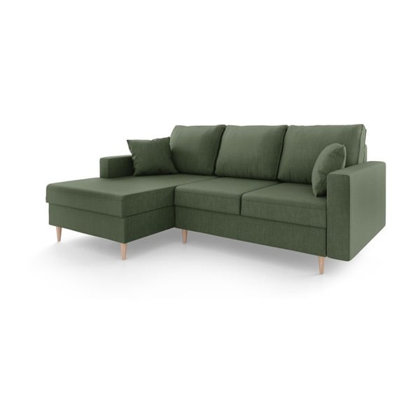 Разтегателен диван Aubrieta в сиво и зелено с място за съхранение, ляв ъгъл - Mazzini Sofas