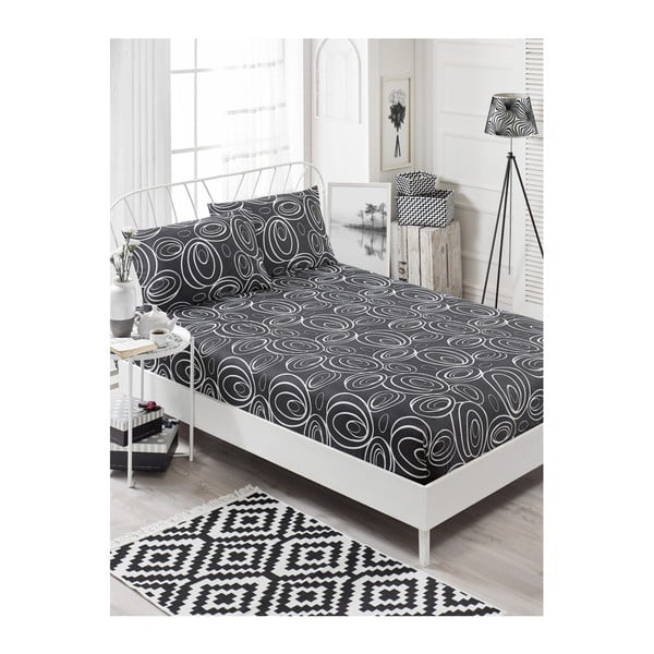 Комплект от сив ластичен чаршаф и 2 калъфки за възглавници за единично легло Garriso Gris, 160 x 200 cm - Mijolnir