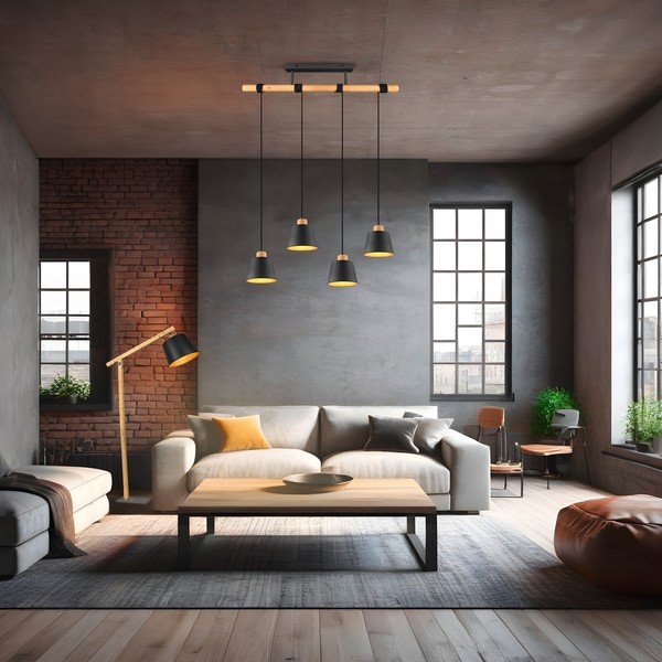 Черно и естествено висящо осветително тяло с метален абажур ø 18 cm Harris – Trio-image-1